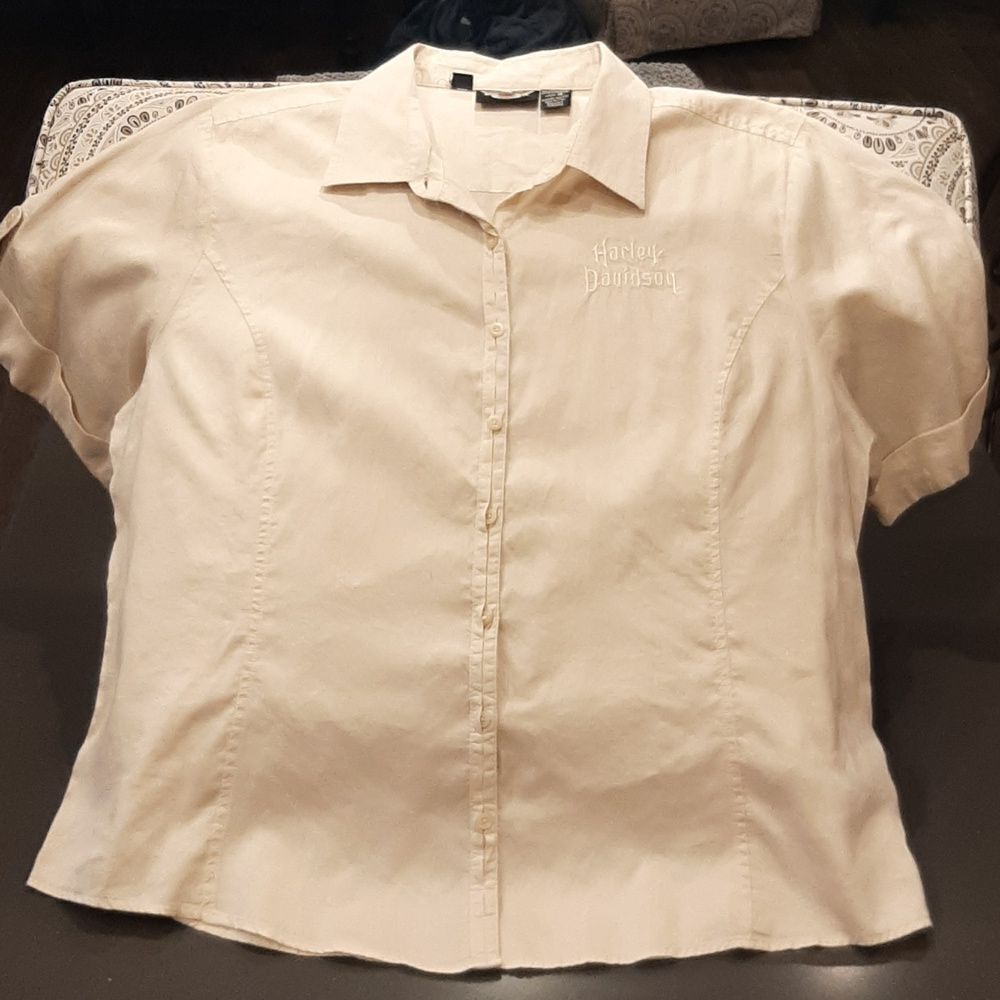 Harley-Davidson Womens Beige Button Down Shirt